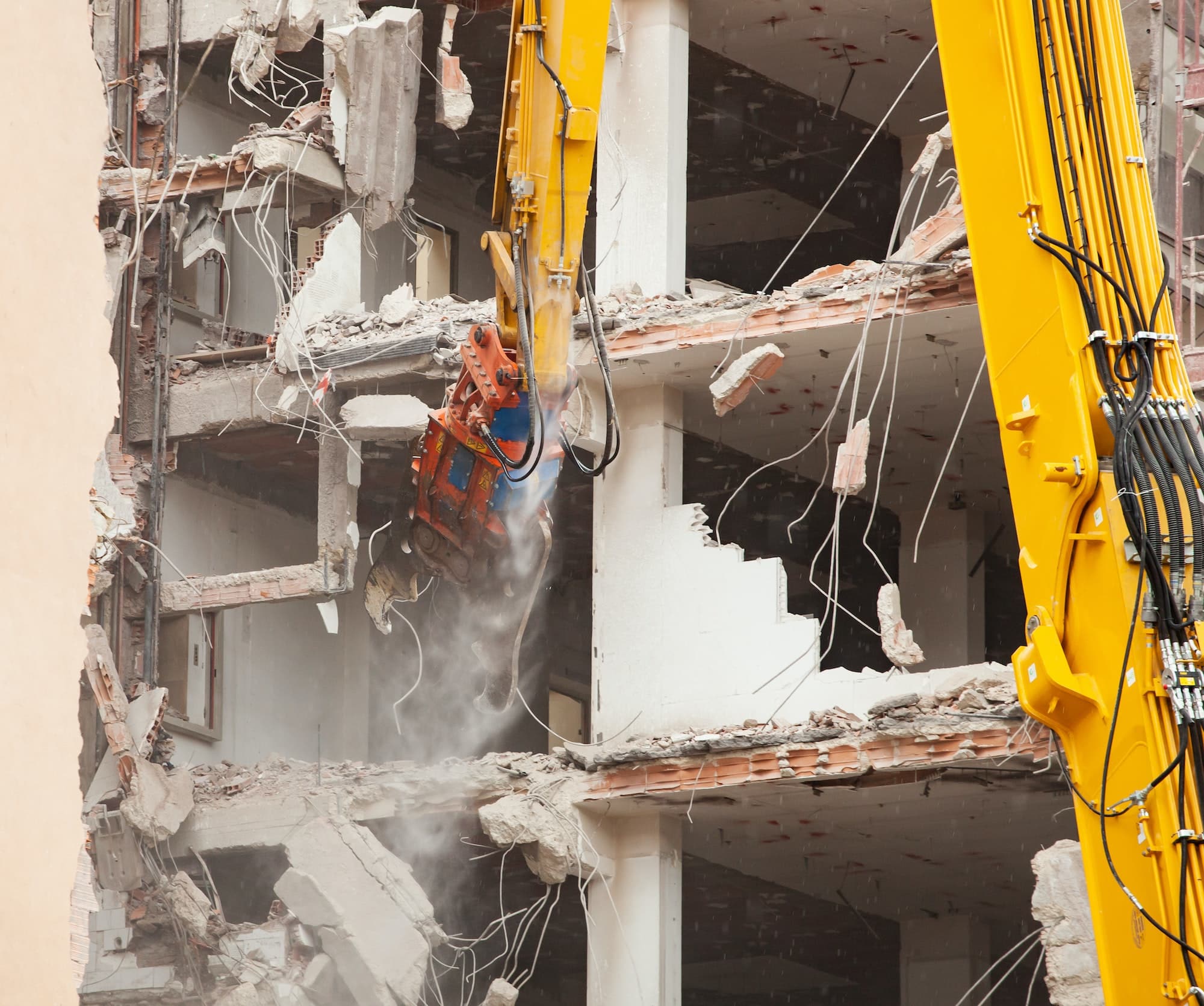 Demolition of a building for new construction.
